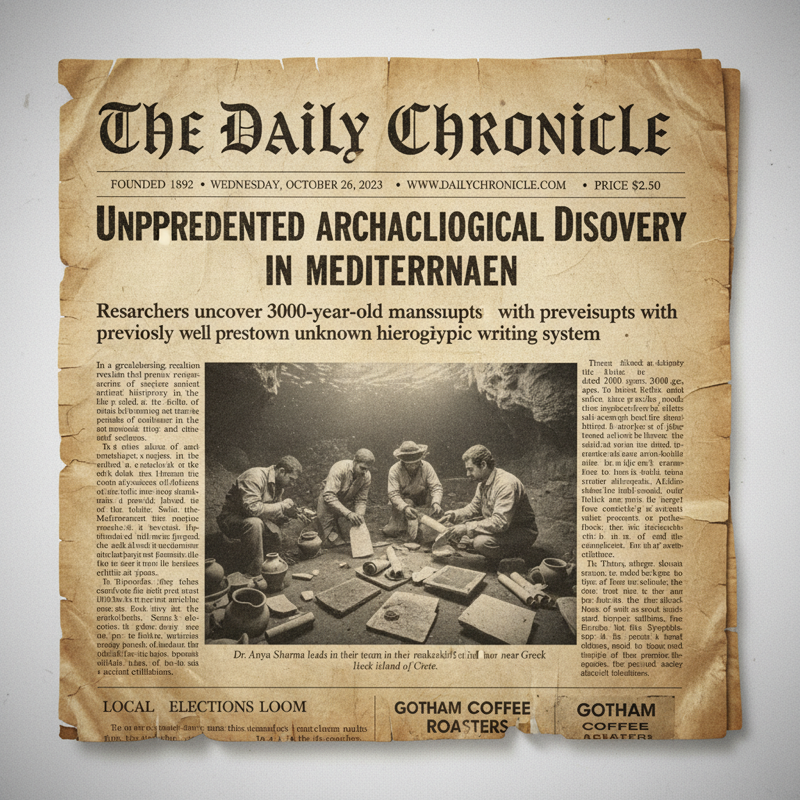 AI text failure: newspaper headline with every long word misspelled AI generated newspaper with misspelled headline — UNPRECEDENTED becomes UNPPREDENTED, showing how AI image generators fail at long words in text rendering